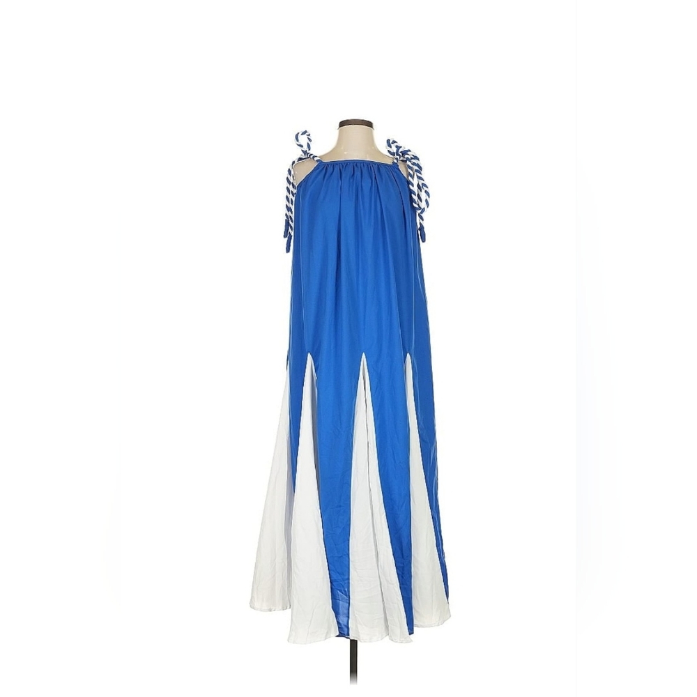 Entro Blue And White Maxi Midi Tie Shoulder Flowy Dress Small Size S